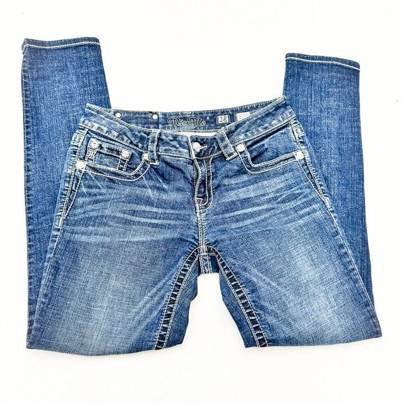 Miss Me Signature Ankle Skinny Dark Wash Denim Jeans Contrast Stitch Size 28 - Picture 4 of 8